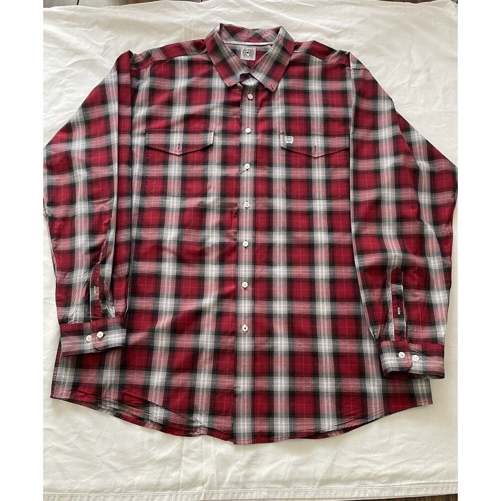 Cinch Mens Western Style Long Sleeve Button Down Shirt Red Plaid Size XXL